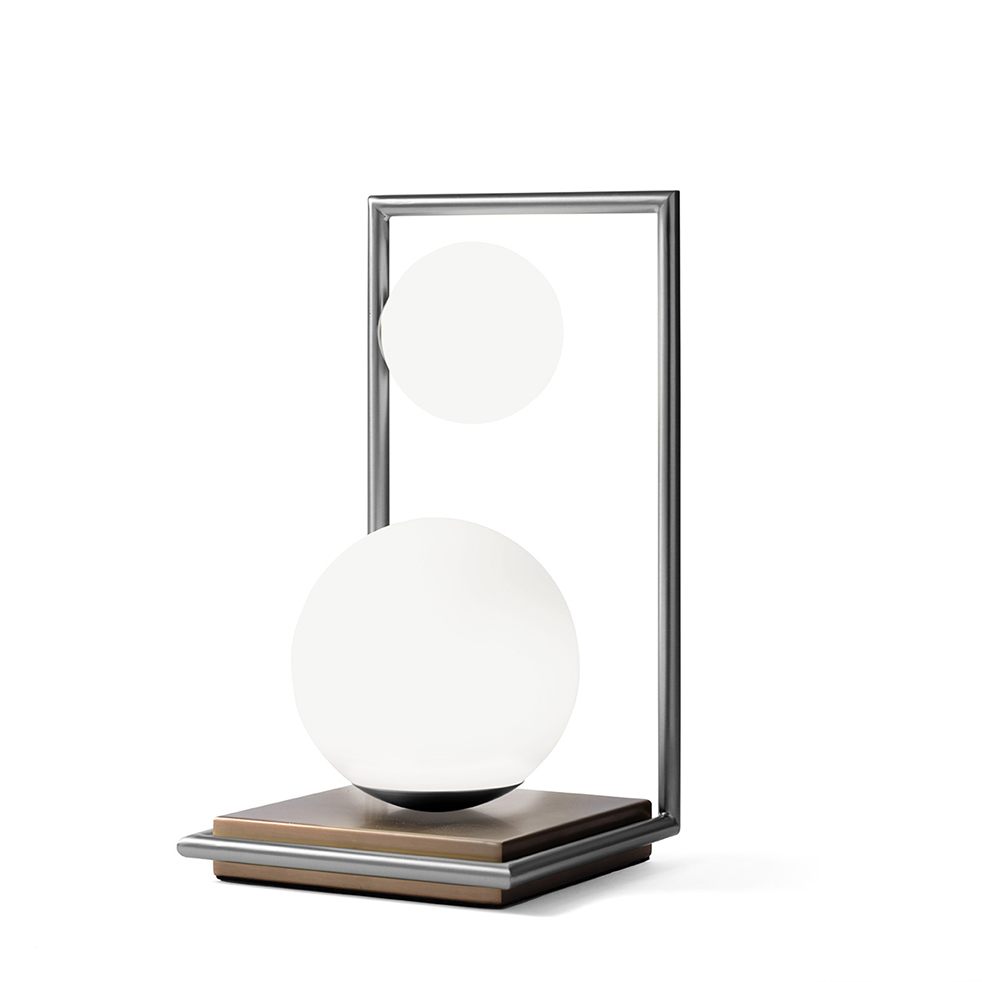 MILOOX Lampada da Tavolo BUBLE Metallo Acciaio Vetro Bianco 2 Luci Lato Sinistra