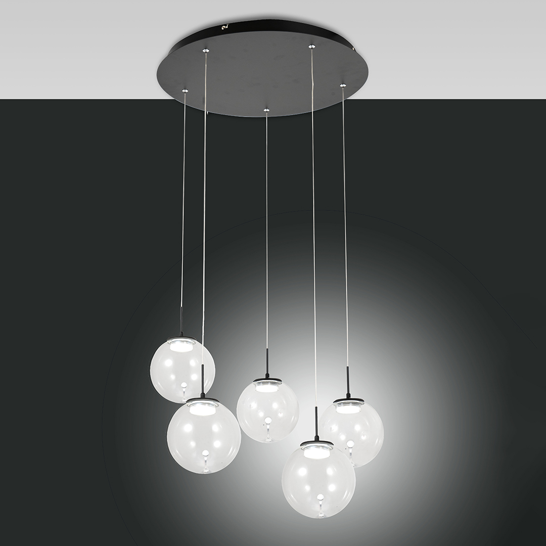 FABAS LUCE Sospensione ARIEL Metallo Vetro Trasparente LED 5 Luci 3770-49-372