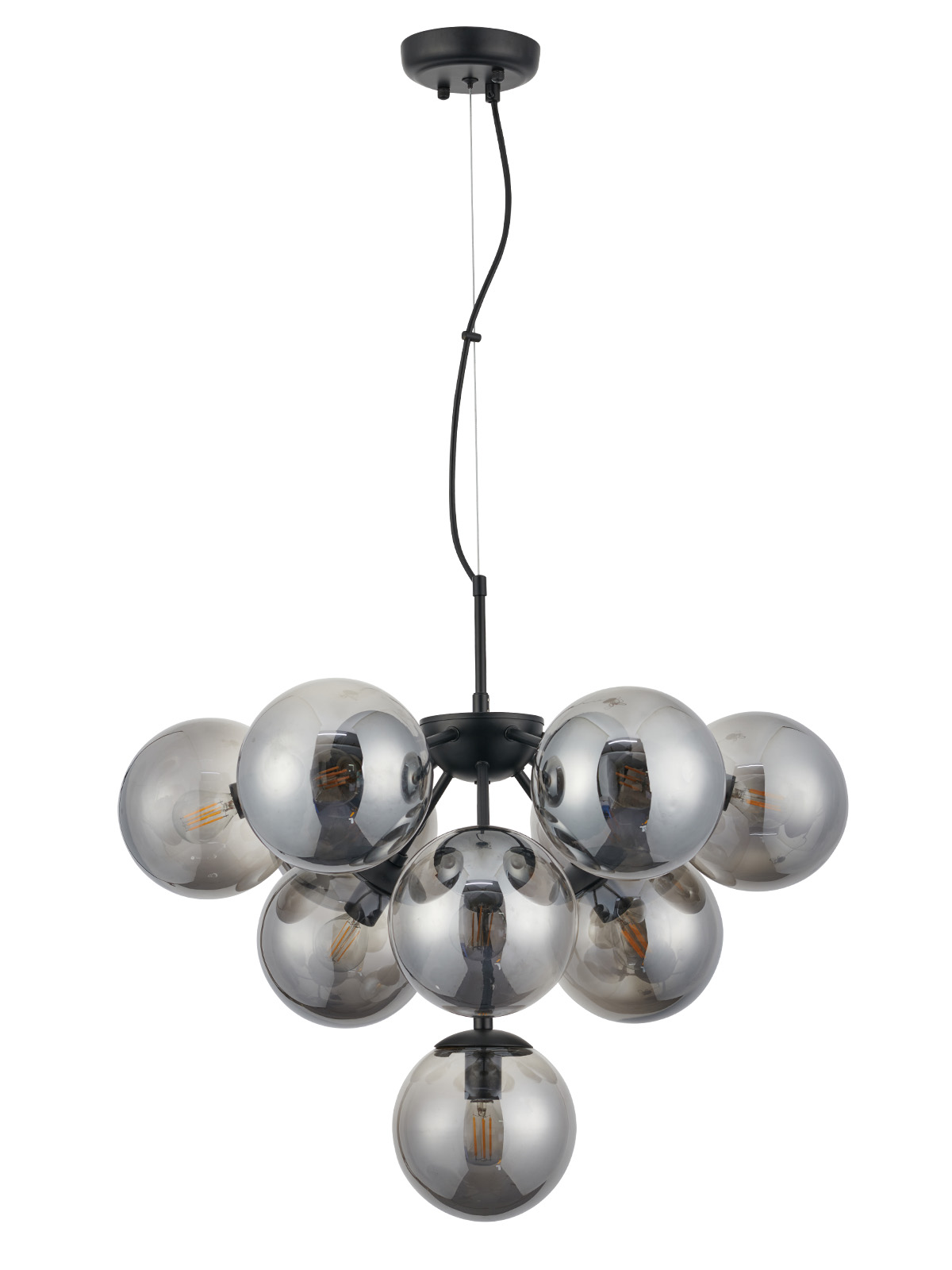 Redo Group Lampadario Grappolo Nero Con Sfere Vetro Fume Agape 10 Luci E14