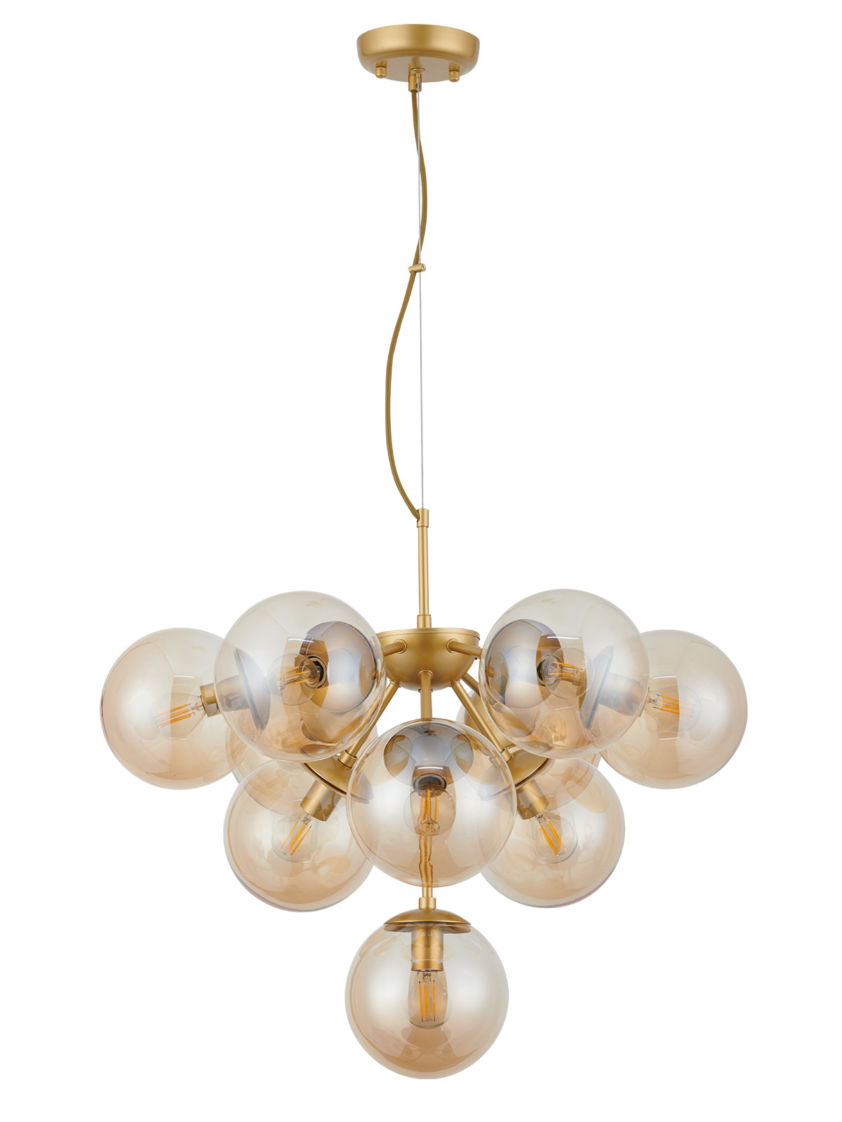 Redo Group Lampadario Grappolo Sfere Vetro Ambra Agape 10 Luci E14 Oro