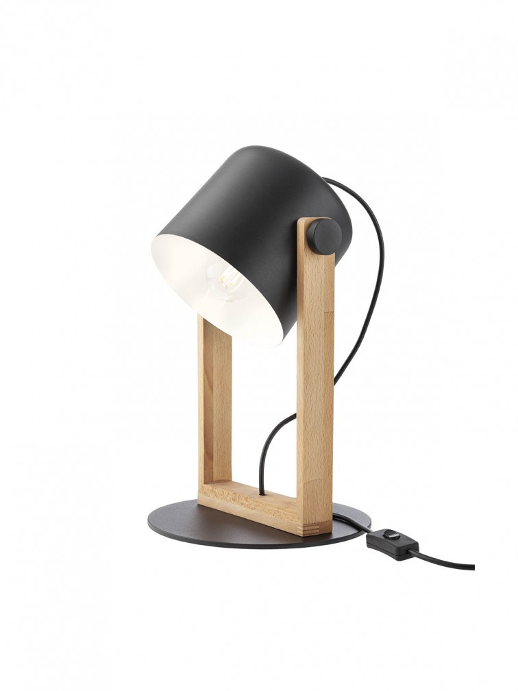 Redo Group Lampada Da Tavolo Industrial Orientabile Legno Metallo Nero E27 Pooh
