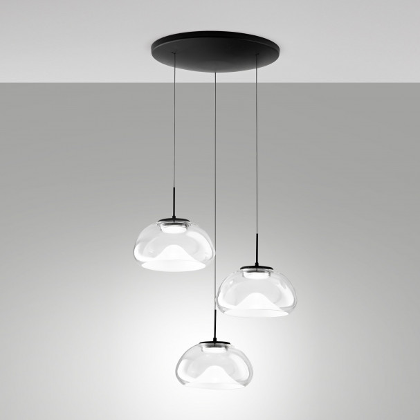 Fabas Luce Sospensione LED dimmerabile 3 diffusori in vetro Brena - 30W - 2700K-3000K-4000K 3755-47-241